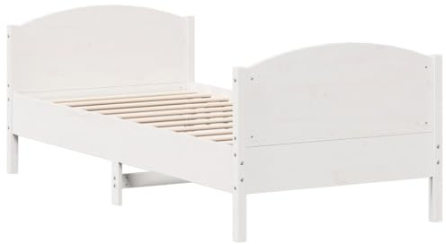 vidaXL Estructura de Cama con Cabecero, Somier de Listones de Invitados, Armazón de Cama, Mueble para Dormitorio, Madera de Pino Blanco 90x190 cm