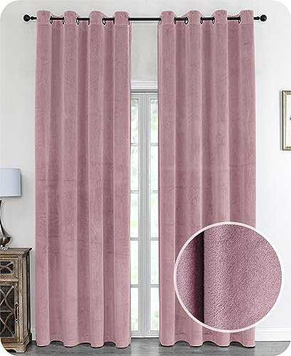 Samt Vorhang Ösen Verdunkelung Gardine Velvet Blickdicht, 140x145 cm (Breite 140 cm, Höhe 145 cm, Rosa)