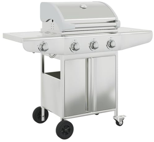 vidaXL Barbecue gril à gaz avec 4 brûleurs argenté acier inoxydable, grill extérieur, cuisine extérieure, barbecue, barbecue avec rangement