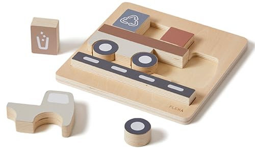 Flexa Lastwagen-Puzzle für Kleinkinder ab 2 Jahren, 10-teiliges LKW Holzpuzzle, Truck Puzzle Spiel für Kinder, Montessori Spielzeug, FSC-zertifiziertes Birkensperrholz, Lern- & Spaßspielzeug für Baby