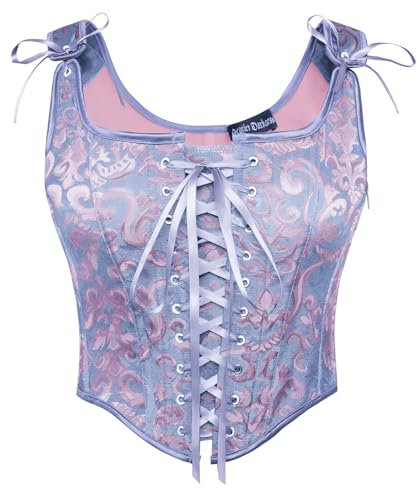 SCARLET DARKNESS Damen Vampir Kostüm Oberteile Mittealter Lace-Up Quadratischer Hals Tank Top Lila Jacquard 36