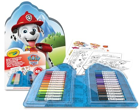 Crayola - Väska med Paw Patrol färger & klistermärken, set med tuschpennor, målarbok, klistermärken, 45 delar, kreativ present till barn, från 5 år,04-0783