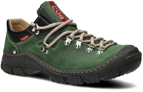 nagaba - Chaussures de randonnée Masculin - en Cuir de Trekking - d’extérieur véritable, avec Lacets - Basses, décontractéesModèle 055 Vert - 42