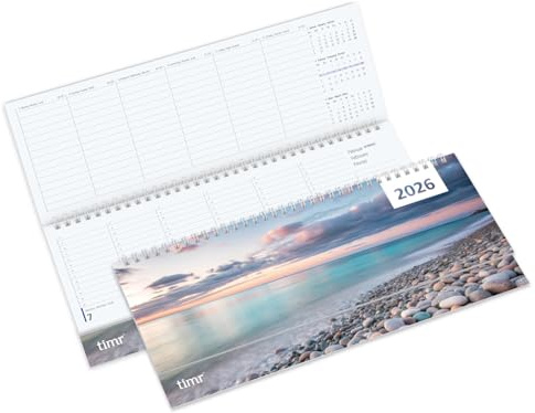 Timr calendario de mesa 2026 horizontal - semanal formato apaisado - calendario de mesa horizontal 1 semana en 2 páginas D - GB - F I motivo mar I tr364