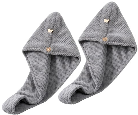LEMLIN 2 Piezas Toalla Microfibra Pelo, Turbante Absorbente para Secado Rápido con Botones - Sin Encrespamiento, Reduce Uso de Secador - Cabello Largo/Rizado - Mujeres/Niños - Ideal para Casa y Sauna