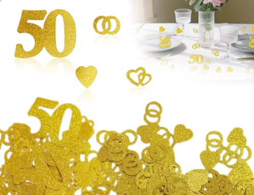 AOYEGIC 103 Decorazioni per Anniversario di Nozze d'Oro,Coriandoli Glitterati a Cuore,Cuore Coriandoli,Decorazioni Sparse per Nozze d'Oro,50° Anniversario e 50° Compleanno