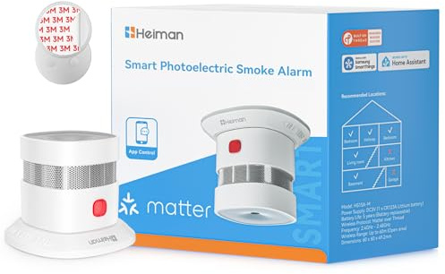 Heiman Rilevatore di fumo opaco con fissaggio magnetico, batteria sostituibile con 5 anni di durata, certificato 14604, 85 dB, app di allarme SmartThings Home Assistant, hub richiesto