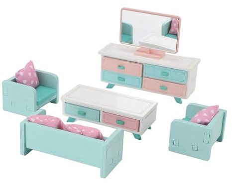 Riuulity Jouet éducatif Miniature Maison de Poupée Ensemble de Meubles en Bois Maison de Poupée Salon Scène Semblant Meubles pour Enfants, Ensemble de Simulation