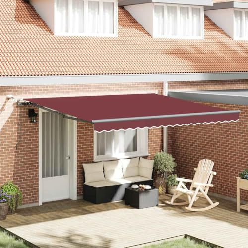 Owoxanthellate Store automatique avec éclairage LED et capteur de vent - Bordeaux - 400 x 300 cm - Anthracite - En aluminium - Bras articulé - Protection solaire pour balcon, terrasse, jardin