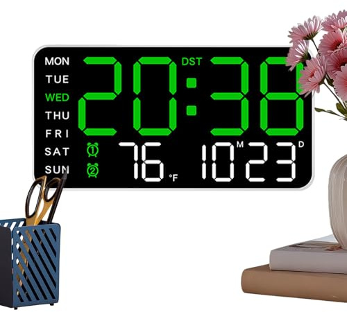 Genérico Reloj de Pared Digital a Pilas,Multifuncional con Pantalla Grande De Temperatura Y Fecha - Reloj De Pared con Iluminación,para Oficinas Dormitorio Garaje Exterior Escuela Habitación Infantil