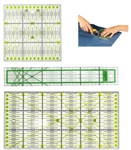 Set de 3 Règle de Couture Patchwork Antidérapante – Règle de Quilting Transparente avec Marquages Précis (15x15, 15x30, 5x30 cm) – Outil de Mesure pour Patchwork, Couture et DIY