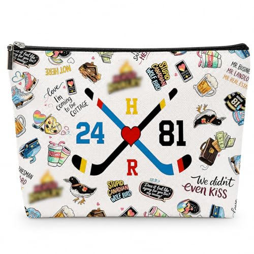 Ice Hockey Makeup Bag, Heated Rivalry Canvas Cosmetic Bags, Waterproof Double-Sided Printing Toiletry Bag, Multifunctional Travel Makeup Bags with Metal Zipper, Ice Hockey Gifts for Women