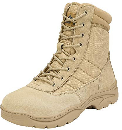 NORTIV 8 Herren Militärische Taktische Arbeitsstiefel Security Einsatzstiefel Boot Zipper Militär Kampfstiefel Springerstiefel,Size 44.5,Sand T,Trooper