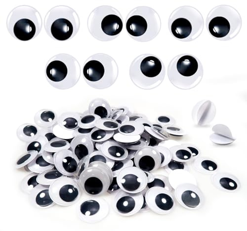 TOAOB 100 Piezas 25 mm Adhesivos Ojos Móviles Blanco Negro Ojos de Plástico Redondo Autoadhesivo Ojos Utilizados para Manualidades de Scrapbooking Accesorios
