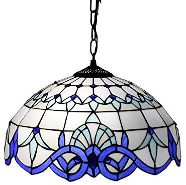 ZTJ-Lighting Lampadari Barocchi Stile Tiffany, Plafoniera in Vetro Colorato Mediterraneo, Lampada A Sospensione Vintage per Camera da Letto, Soggiorno, Cucina, Isola,Bianca,40cm