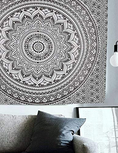 Popular Handicrafts Hippie Mandala Ombre Tapestry Wall Hanging - Indian Maditation Black Grey Gypsy Bohemian Hippy Psychedelic Dorm Room Decor Poster 30 x 40 Inch