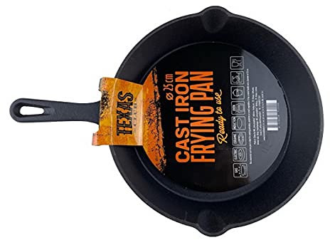 TEXAS CLUB Gusseisenpfanne 25 cm – ideale Bratpfanne Induktion, Pfanne Gusseisen, Grillpfanne Gusseisen, Cast Iron Pan, Gusspfanne, Steakpfanne, Grillpfanne für Pfannkuchen, Omeletts