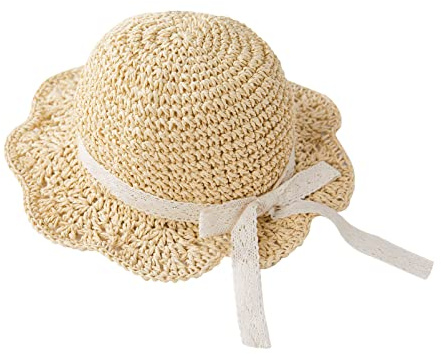 pureborn Baby Girls Straw Sun Hat - Wide Brim Sun Protection Beach Sun Hat with Chin Strap for Infant Girls 12-24 Months Khaki