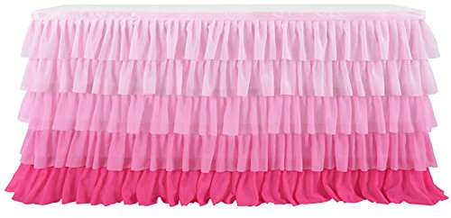 Highdi Tüll Tischrock, Selbermachen Candy Lang Tisch Tischdecke Kuchen Tischdekorationen für Geburtstag Mädchen Dekoration, Baby Party,Candy Party,Candy Bar,Hochzeit (6FT,Farbverlauf rosa)