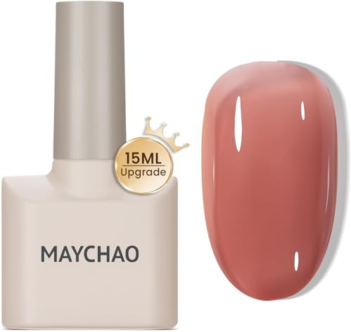 MAYCHAO Vernis à ongles gel Jelly de 15 ml – Vernis à ongles gel Nude fumées rose translucide Soak Off Vernis à ongles gel UV de couleur neutre pour nail art French manucure à la maison