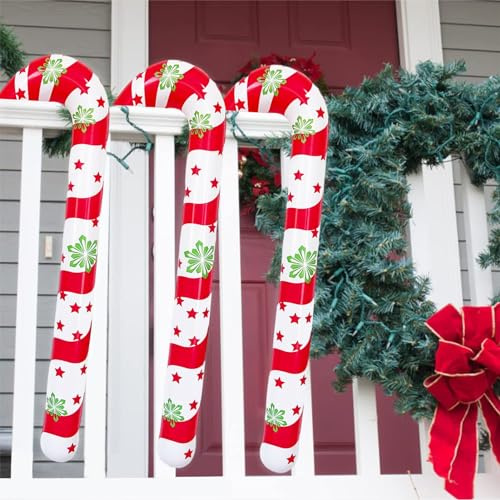 Paquete de 3 Decoraciones navideñas de Bastones de Caramelo de 87 cm, decoración Grande de Grinch, Bastones de Caramelo inflables para Puerta de Entrada al Aire Libre de Navidad (Rojo-B)