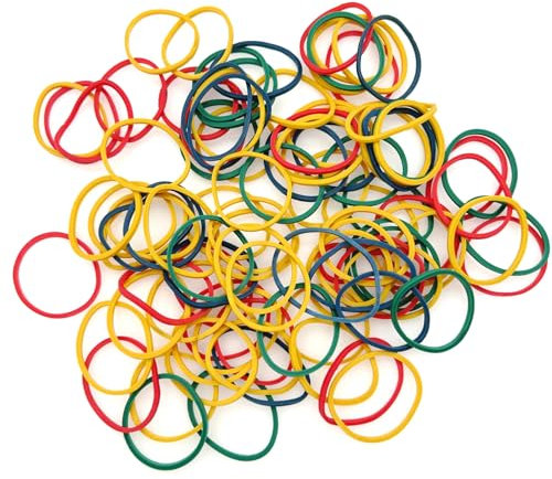 JZK 100 elastici colorati in gomma, 25 mm x 1,5 mm, spessi e resistenti, per ufficio, robusti elastici per casa e scuola