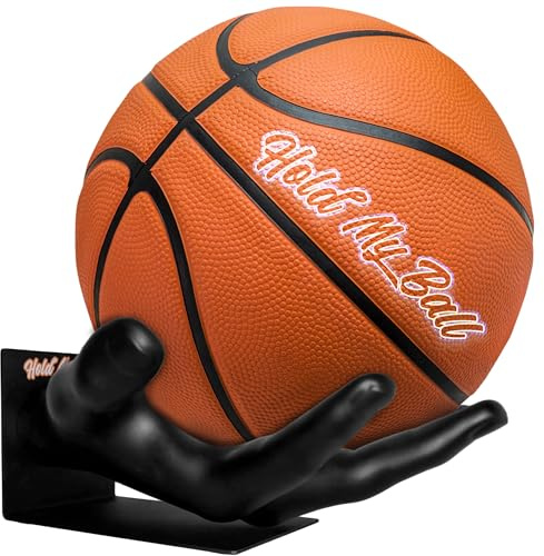 Large Hand-Sculptured Ball Holder & Stand - Versatile Rack for Basketball, Soccer, or Volleyballs - Durable Sports Display Organizer, Basketball Room Decor, Non-Slip Table Stand for Man Cave - Black