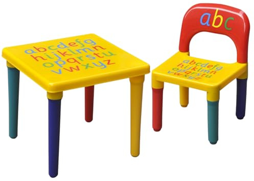 Trendi ABC Alphabet Plastic Table & Chair Set - Vibrant, Durable Kids Furniture for Learning & Play | Toddlers | Multi-Color Plastic Furniture for Kids UK (Yellow & Red)