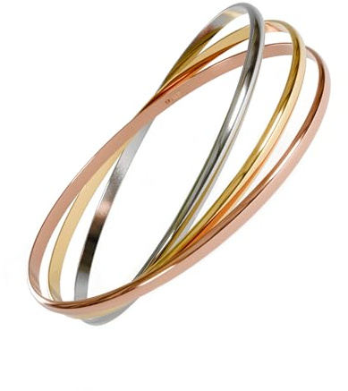 Fly Style Armreif aus Silber 925 - Elegant Armband - Silber und Tricolor Vergoldet - Minimalistisch Damen Armspange, Grösse:67 mm, Farbwahl:tricolor