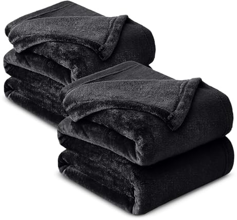 Hafaa Fleece Blanket Queen Size - 2 Pack Fluffy Throws for Sofas Large - Warm 400 GSM Soft Cosy Bed Throw Blankets for Adults, Black, 200x240cm