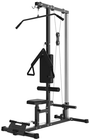 STMHOM Cable Machine, LAT Pull Down Machine, LAT Row Cable Machine with High and Low Pulley Station, Heavy Duty Back Workout Machine with Leg Support for Home Gym Body Training, Black