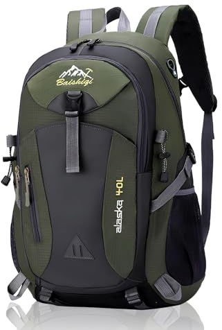 Qooloo Zaino da Viaggio per Uomo Donna, 40L Zaino da Trek Impermeabile Grande Capacità Traspirante Multifunzionale per Caccia Trekking Montagna Viaggio Escursionismo Sopravvivenza, Verde
