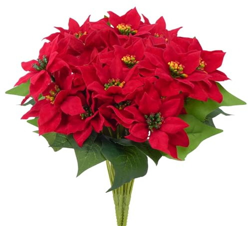 Fairblo 4 Pezzi Fiori di Natale Artificiali Fiori Artificiali Natalizi Rossi Stella di Natale Fiori Finti Natalizi per Decorazioni Ghirlanda Corona Centrotavola Negozio la Casa