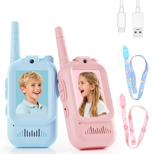 Video Walkie Talkies for Kids – Kids Walkie Talkies 2 Pack with Voice Changer, 1000 Feet Range, Fun Toys for Indoor Play, Camping, Hiking, Travel – Birthday for Boys and Girls Ages 3-10