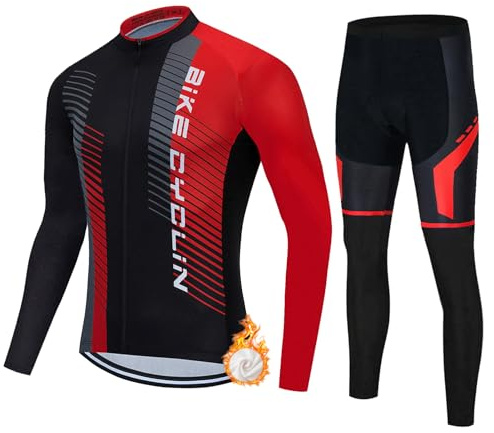 Conjunto Ciclismo Hombre Invierno Ropa Bici MTB Maillot Ciclista Polar Térmico,Traje Bicicleta Chaquetas Ciclo Manga Larga y Pantalones Largos con 19D Gel Acolchado,Completa de BTT Jerseys|15,5XL