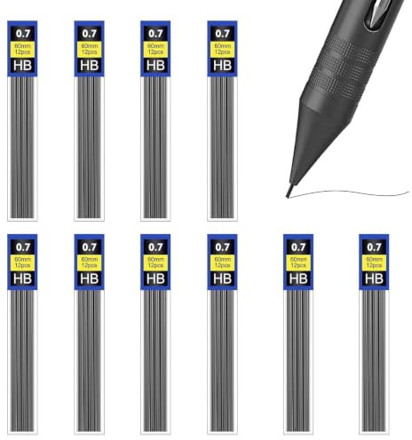 Funver 120Pcs HB Pencil Lead Refills 0.7mm, Pencil Refill 0.7 Hi-Polymer Break-Resistant Resin Leads in 10 Tubes, Smooth Writing Painting 0.7mm Pencil Lead Refills for Automatic Drafting Pencils