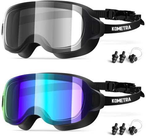 KOMETRA Women Swim Goggles 2 Pack, Fashion Frameless Pool Swimming Goggles for Youth Teens Women Adult Wide View Anti Fog UV Protection