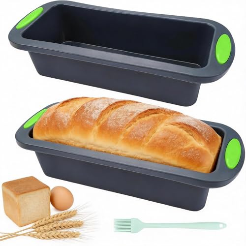 2 Stück Silikon Brotbackform Rechteckig, Kuchenform Kastenbackform mit Bürste, Anti Haftende Silikon Backform Kastenform, Kuchenform aus Silikon für Kuchen, Brot, Lasagne, Brownies, Spülmaschinenfest