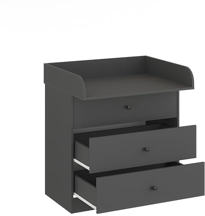 KOMTO Wickelkommode mit Schubladen - Baby Kommode mit Wickelaufsatz, Wickeltisch, Wickelschrank mit abnehmbarer Wickelsatz Anthrazit | Lulliblox M3