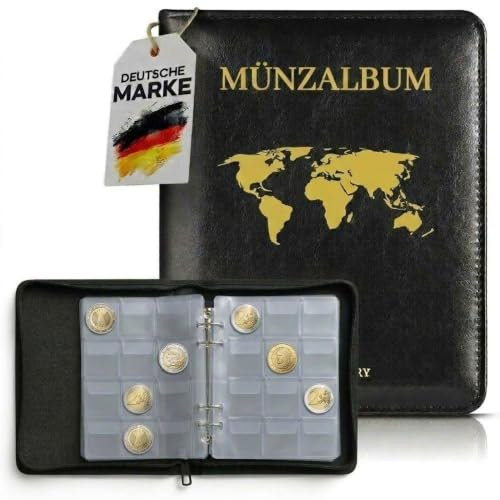Münzalbum - 300 Münzen (4,5 X 4 cm Pro Raster) 2 Euro Münzen Aufbewahrung, Münzsammelalbum, Aus Kunstleder Coinalbum für Münzsammlung und Geldwährung (300 Münzen)