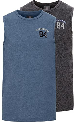 Jan Vanderstorm Herren Doppelpack Tanktop Poro Muskelshirt | Sportshirt mit Rundhalsausschnitt | Reine Baumwolle | große Größe L-7XL blau, 2XL (XXL) - 60/62