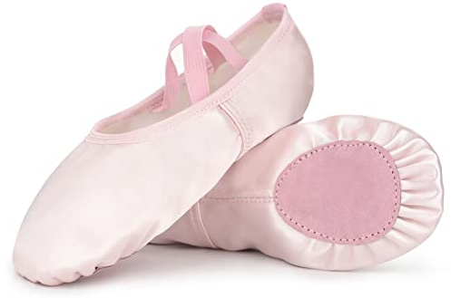 Soudittur Satin Ballet Slippers Girls Ballet Shoes Pink Split Sole Dance Flats Gymnastic Shoes for Children Kids/Women and Ladies (Size 9 UK Child, Manufacture's Size 27)