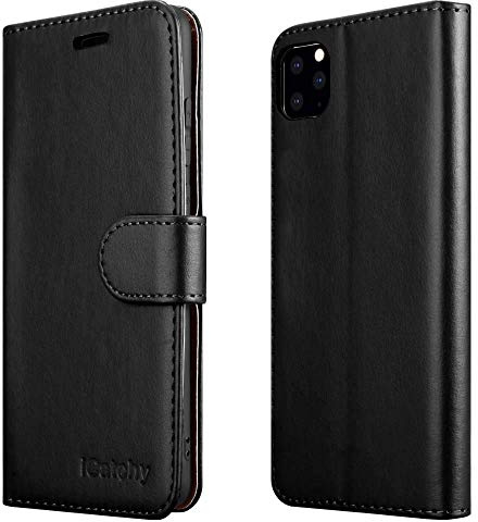 iCatchy For iPhone 11 Wallet Case 6.1 Inch Flip Book Cover Leather Phone Case Card Slots Kickstand Magnetic Closure Shockproof Protective (Black)