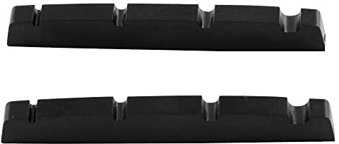 Musiclily Pro Harnstoffharz Kunststoff 42.3mm Geschlitzt Precision Bass Sattel Flacher Boden Nut für 4-Saiter E-Bass, Schwarz(2 Stück)