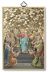 Fratelli Bonella | Quadro Sacro su legno MDF di pioppo 8mm con Mosaico in lamina dorata della Pentecoste per la sacra Confermazione sul retro 10 x 15 cm | Made in Italy