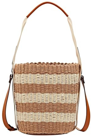 ESPRIT Gestreifte Schultertasche aus Papierbast