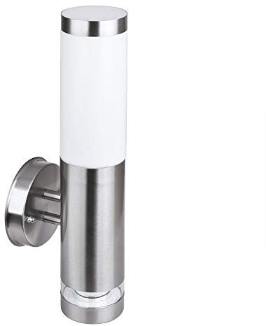 max K O M F O R T Edelstahl Außenwandleuchte mit LED-Ring – Wandlampe E27 bis 25W, IP44, 230V, warmweiß 3000K, Edelstahl V2A gebürstet 232A2