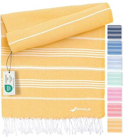 Fit-Flip Hamam handduk – fouta strandhandduk XXL av 100% bomull – snabbtorkande strandlakan, fouta, turkisk peshtemal handduk perfekt som hamam bastuhandduk och sarong - Honungsgul - 100x200cm Sultan