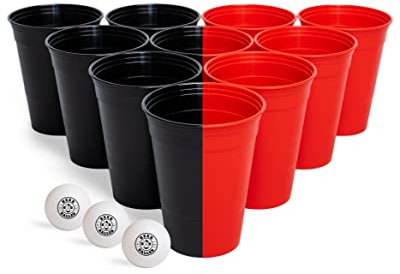 BEERBALLER® Unbreakable Cups - 22 gobelets de fête en plastique dur (rouge/noir) & 3 balles | extra stable | résistant au lave-vaisselle & réutilisable | 473ml - 16oz - Red Cups | Made in Germany