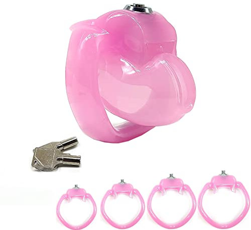 ZWFUN 2023 Harz Peniskäfig Press Lock Keuschheitskäfig, V5 Keuschheitskäfig mit 4 Ringen Keuschheitsgürtel für Männer Keuschheitskäfig Herren Bondage Extrem für Männe（Pink Nano mit 4 Ringen）